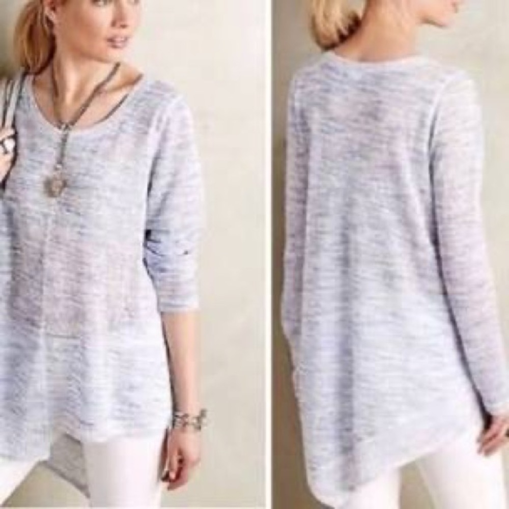 Akemi + Kin Blue Heathered Long Sleeve Asymmetrical Hem Spring Burnout Top